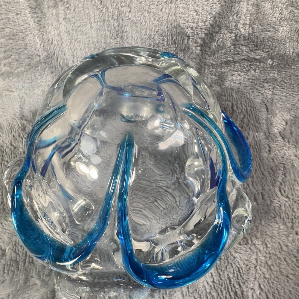 Vintage Murano Style Sommerso Art Glass Bowl Blue‎ Freeform Splash Dish Mid Cent - Picture 3 of 9